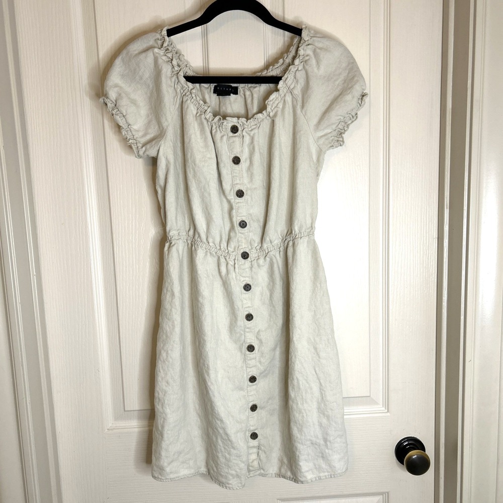 Sancturary Tan Button Up Linen Dress Women's S Boho Coastal Vacation